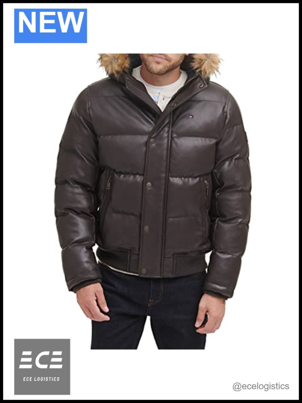 Lightweight Quilted Faux Leather Puffer Jacket Long Sleeve